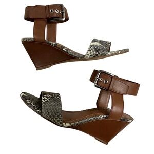 Donald J Pliner Tan Snake Print Leather Wedge Sandal, New in Box